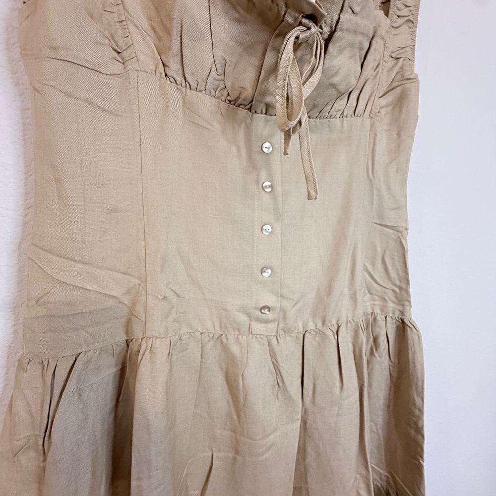 🆕 Lioness Linen Maxi Dress XL 🤎Wheat /Neutral Beige Button Front Boho Luxe NWT - Picture 12 of 16